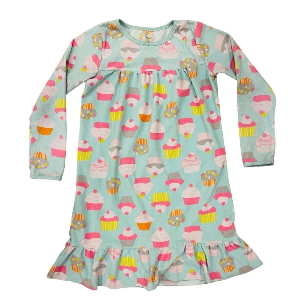 4/$25 Carters Girls Fleece Long Sleeve Night Gown Pajamas Cupcake Size Large